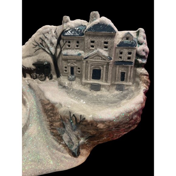 Vintage Glittery Winter Ceramic Bisque Carriage Houses‎ Marked Howell Ceramics - Picture 3 of 12